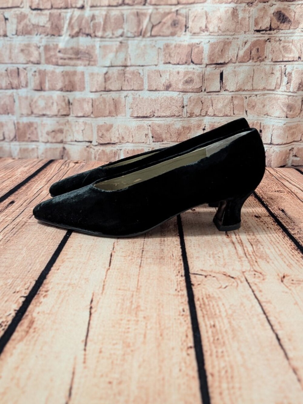 Impo Clementine Classic Black Velvet Low Heel Pumps Size 7.5M